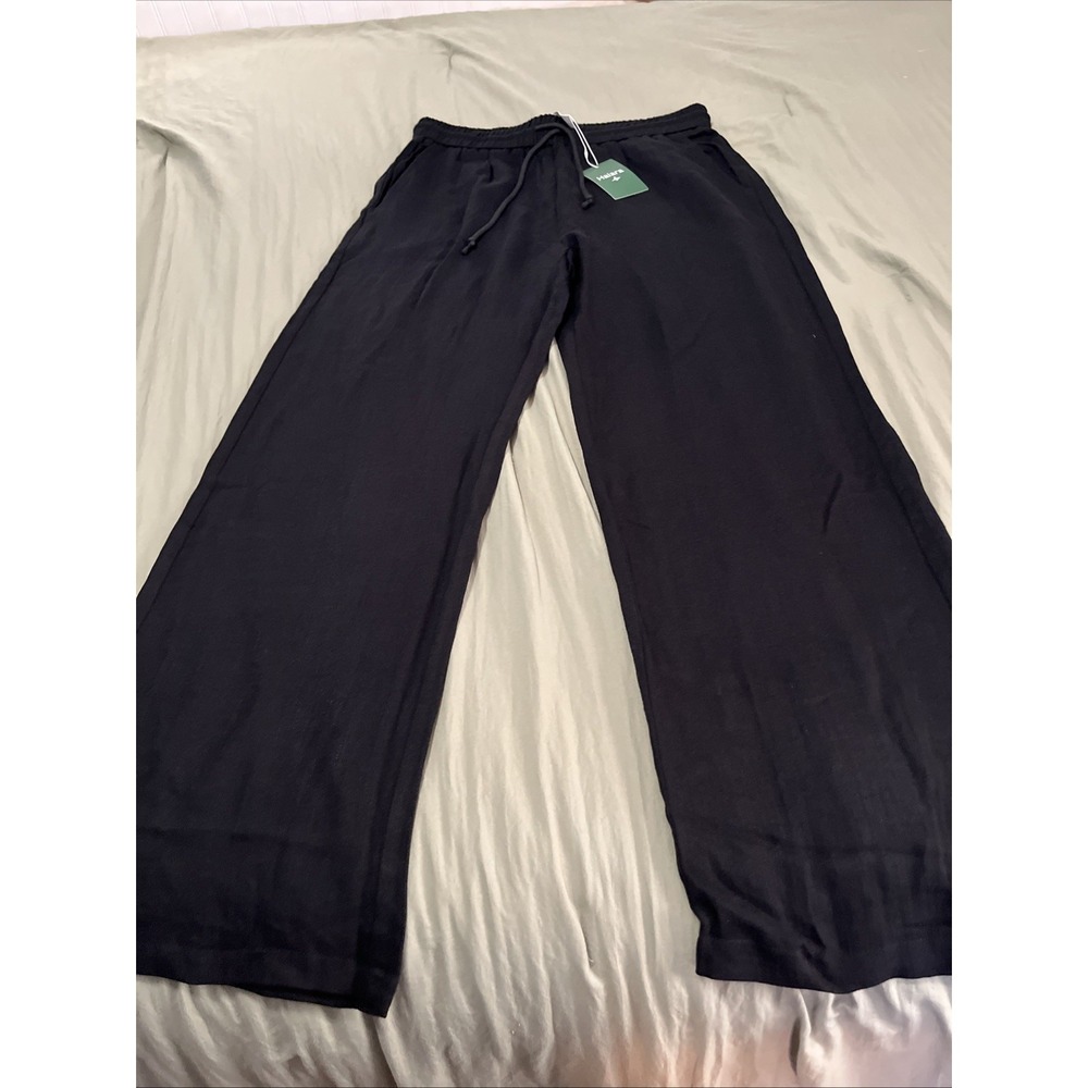 Halara High Waisted Drawstring Pocket Wide Leg Baggy Casual Linen-Feel Pants